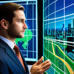 A professional male investor in a crisp business suit, thoughtfully gazing between two contrasting holographic projections. One projection displays a traditional city map with classic real estate landmarks (schools, hospitals, main roads), while the other shows a futuristic cityscape with glowing fiber optic lines, smart sensors, and lush green communal spaces. The investor's expression is contemplative, reflecting the shift in market dynamics. The scene is well-lit, emphasizing clarity and forward-thinking. professional photography, high detail, sharp focus, vibrant colors, clear distinctions, fully clothed, modest clothing, appropriate attire, professional dress, safe for work, appropriate content, professional, perfect anatomy, correct proportions, natural pose, well-formed hands, proper finger count, natural body proportions.