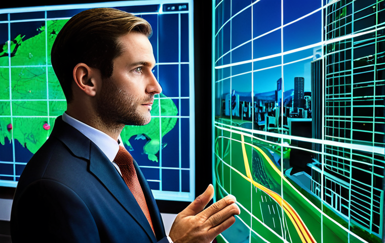 A professional male investor in a crisp business suit, thoughtfully gazing between two contrasting holographic projections. One projection displays a traditional city map with classic real estate landmarks (schools, hospitals, main roads), while the other shows a futuristic cityscape with glowing fiber optic lines, smart sensors, and lush green communal spaces. The investor's expression is contemplative, reflecting the shift in market dynamics. The scene is well-lit, emphasizing clarity and forward-thinking. professional photography, high detail, sharp focus, vibrant colors, clear distinctions, fully clothed, modest clothing, appropriate attire, professional dress, safe for work, appropriate content, professional, perfect anatomy, correct proportions, natural pose, well-formed hands, proper finger count, natural body proportions.