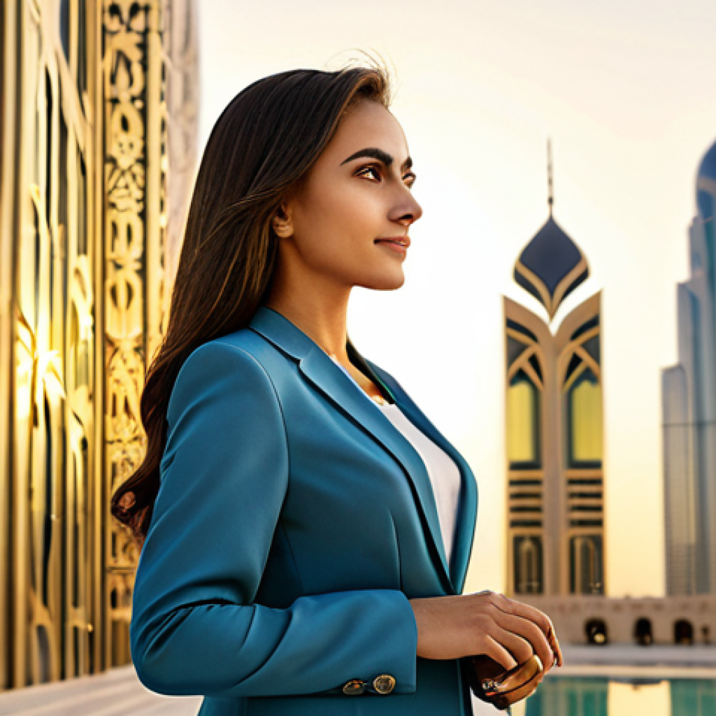Modern Architect**

"A professional female architect, fully clothed in a modest and stylish business attire (pantsuit), standing confidently in front of a modern architectural building with intricate geometric designs reflecting Islamic art principles, bathed in soft golden hour light, Dubai skyline in the blurred background, perfect anatomy, well-formed hands, proper finger count, natural pose, safe for work, appropriate content, professional, modest, family-friendly."

**