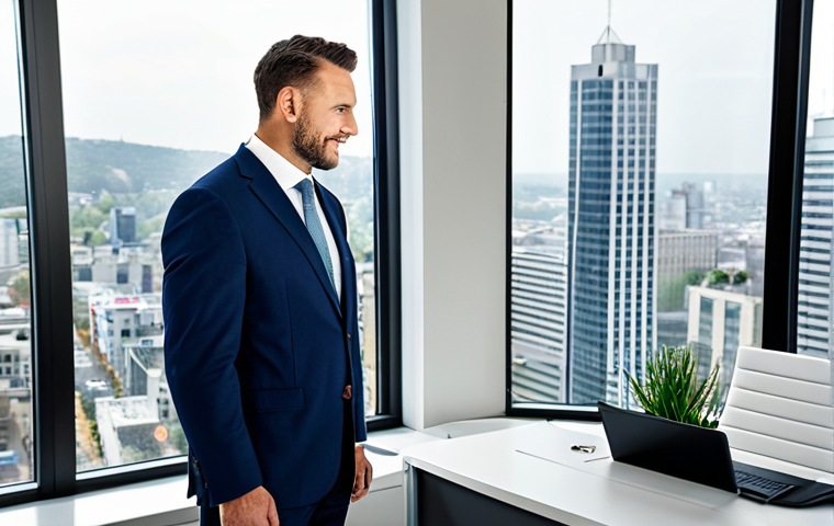 Experienced Real Estate Guide**

"A fully clothed, professional male real estate advisor in a modern office, discussing market trends with a client. Modest business attire. Background: cityscape visible through the window. Safe for work, appropriate content, perfect anatomy, natural pose, professional."

**