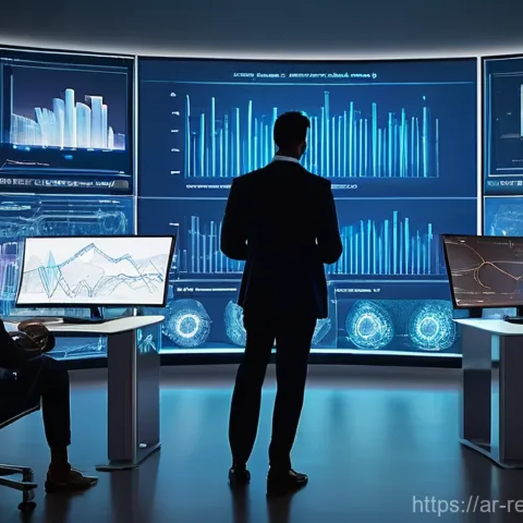 부동산 투자 시장의 미래 예측 - **Prompt 1: AI-Powered Real Estate Insights**
    A sleek, modern office interior with large, transp...