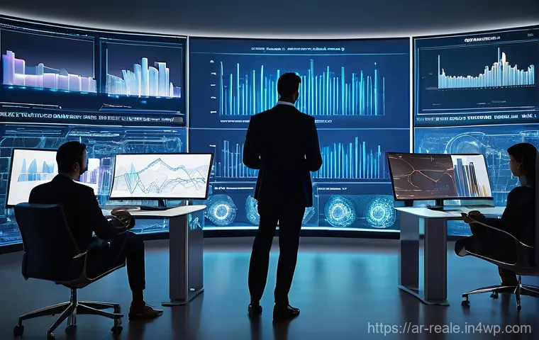 부동산 투자 시장의 미래 예측 - **Prompt 1: AI-Powered Real Estate Insights**
    A sleek, modern office interior with large, transp...