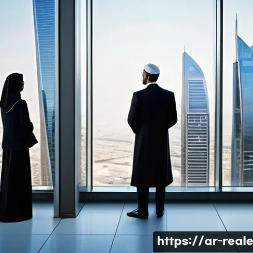 Home 22 부동산 투자와 경제 지표의 연관성 - "A dynamic, high-angle view of a modern Arabian financial district at peak activity. The scene featu...