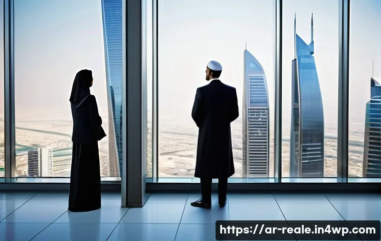 부동산 투자와 경제 지표의 연관성 - "A dynamic, high-angle view of a modern Arabian financial district at peak activity. The scene featu...