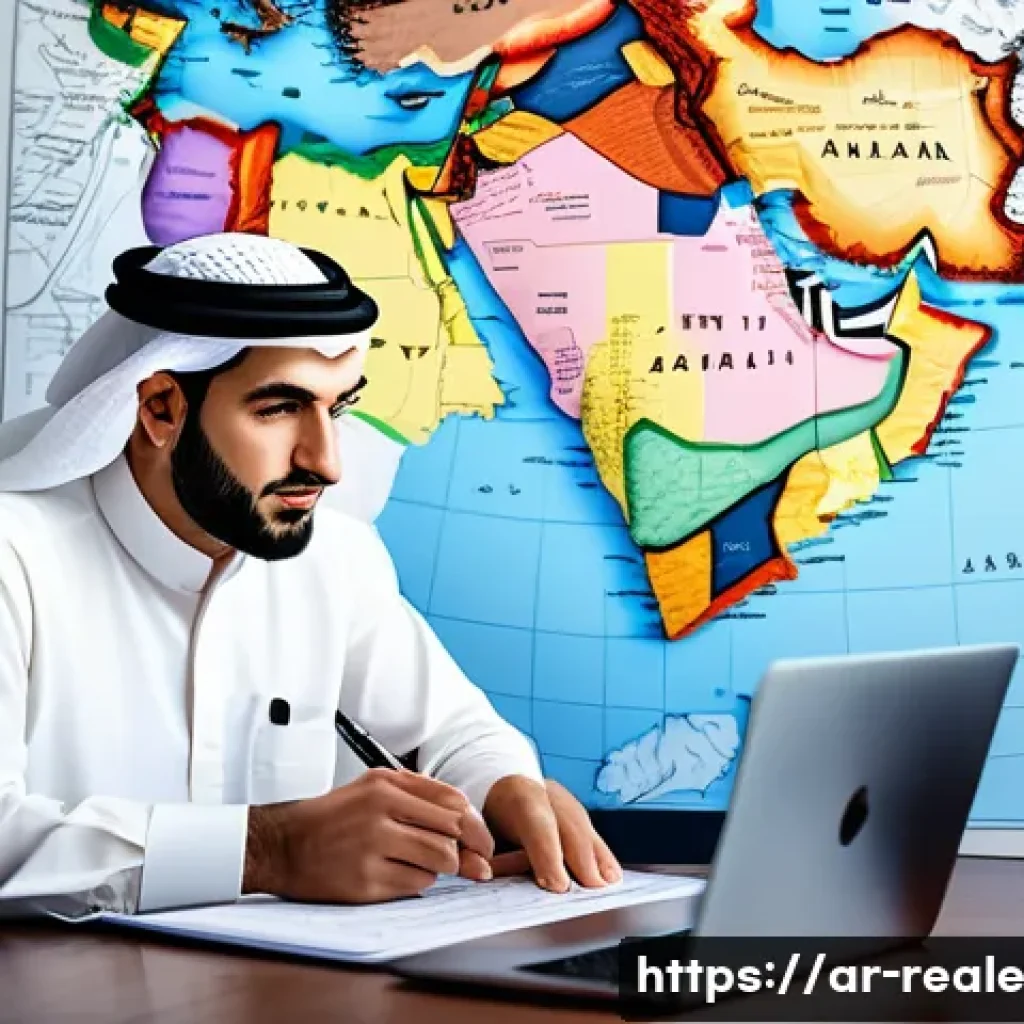 부동산 투자 실패 사례 분석 - A professional Middle Eastern real estate investor analyzing a detailed local market study in an off...