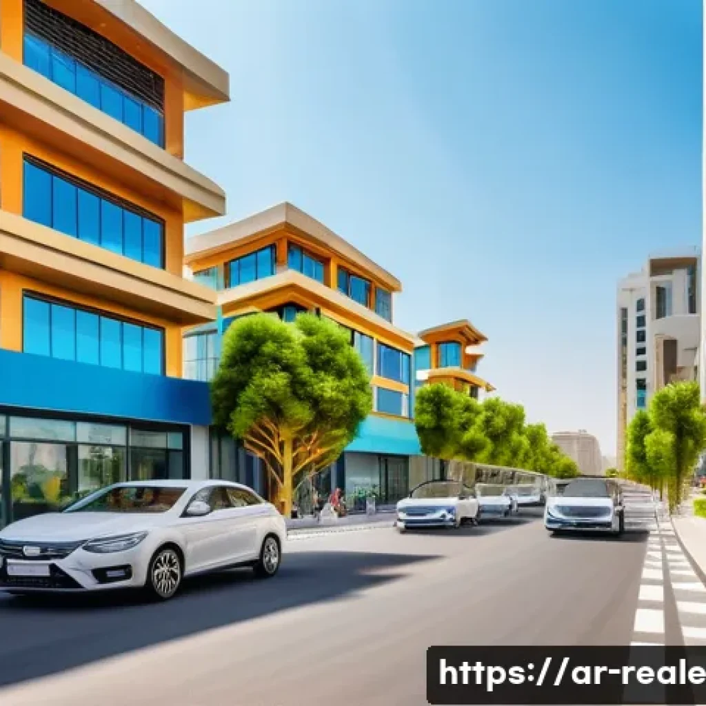 부동산 투자 시 판단 기준 - A modern real estate investment scene set in a bustling emerging Middle Eastern city, featuring a ne...