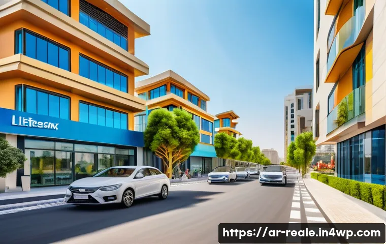 부동산 투자 시 판단 기준 - A modern real estate investment scene set in a bustling emerging Middle Eastern city, featuring a ne...