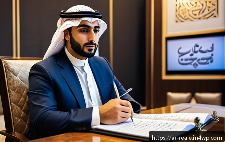 부동산 투자 시 필요한 전문가 상담 - A professional Middle Eastern real estate expert in traditional business attire, attentively listeni...